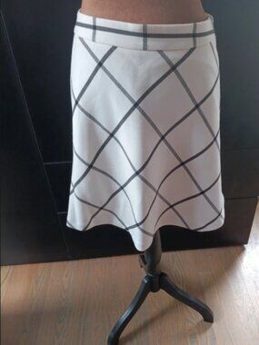 Ann Taylor LOFT Black White Windowpane Plaid Skirt 10P